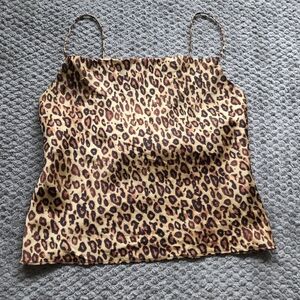 Zara Animal Print Camisole in Brown and Black Gold Chain Detail Sexy Cowl Neck